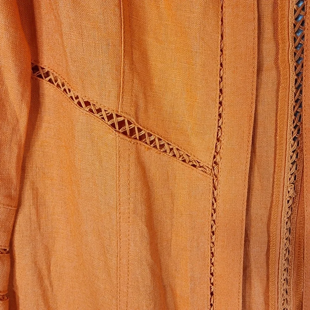 Insight Linen Longline‎ Open Front Jacket Womens 14 Orange Artsy Fitted VTG